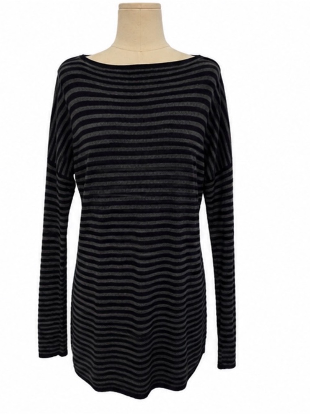 Vince Striped Wool Blend Long Sleeve Tunic Top Size S Black Gray